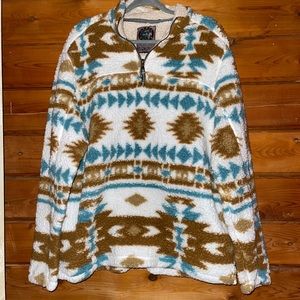 Aztec Patterned Fleece Sweatshirt - White, Brown, Blue